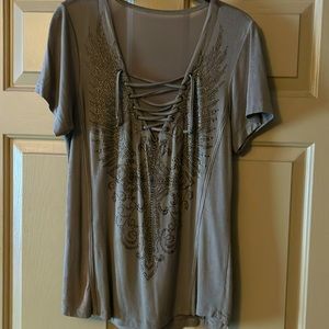 Affliction super cute rhinestone tan top🌹🌹